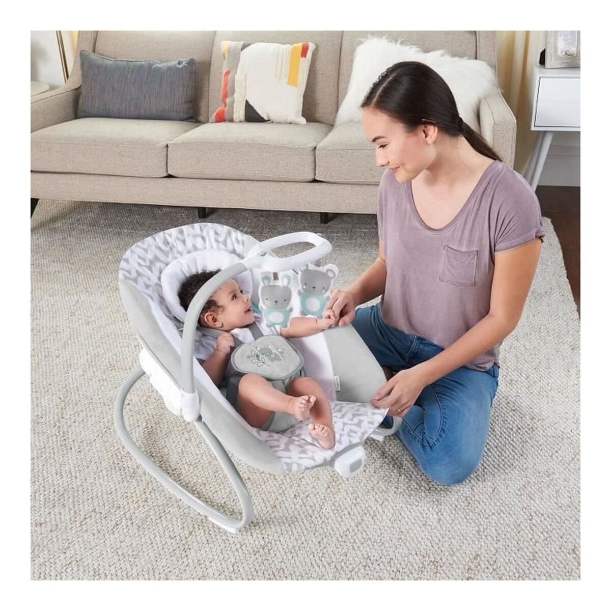 Fauteuil à Bascule Ingenuity 2-in-1 Swing Lounger - Raylan Gris Blanc