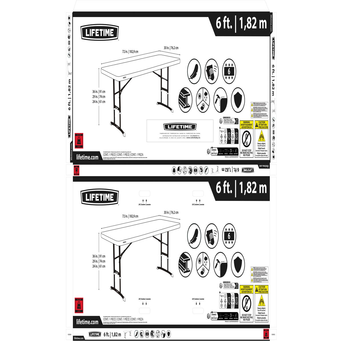 Table Piable Lifetime Blanc Acier Plastique 183 x 91 x 76 cm