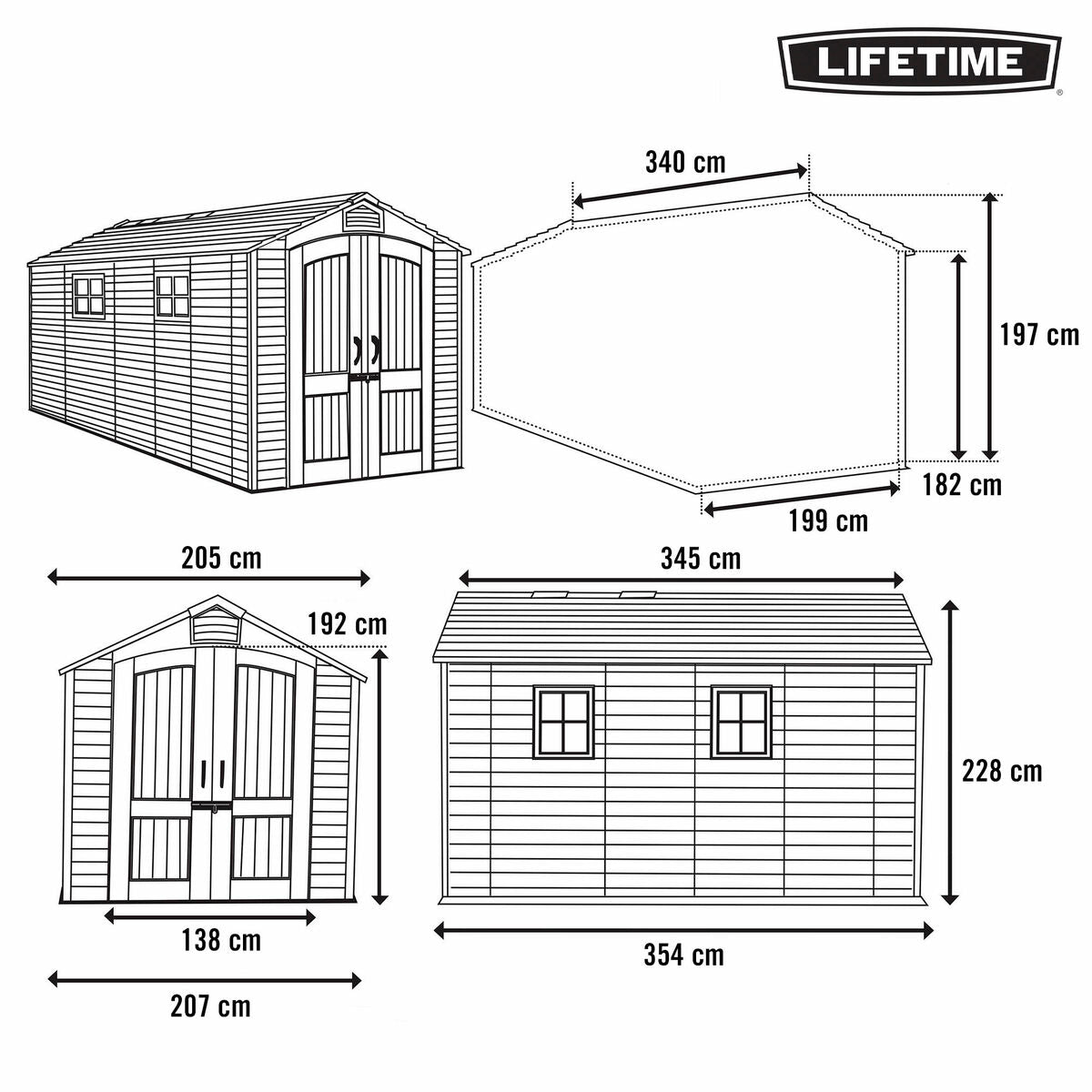 Cabane Lifetime 207 x 228 x 354 cm Gris
