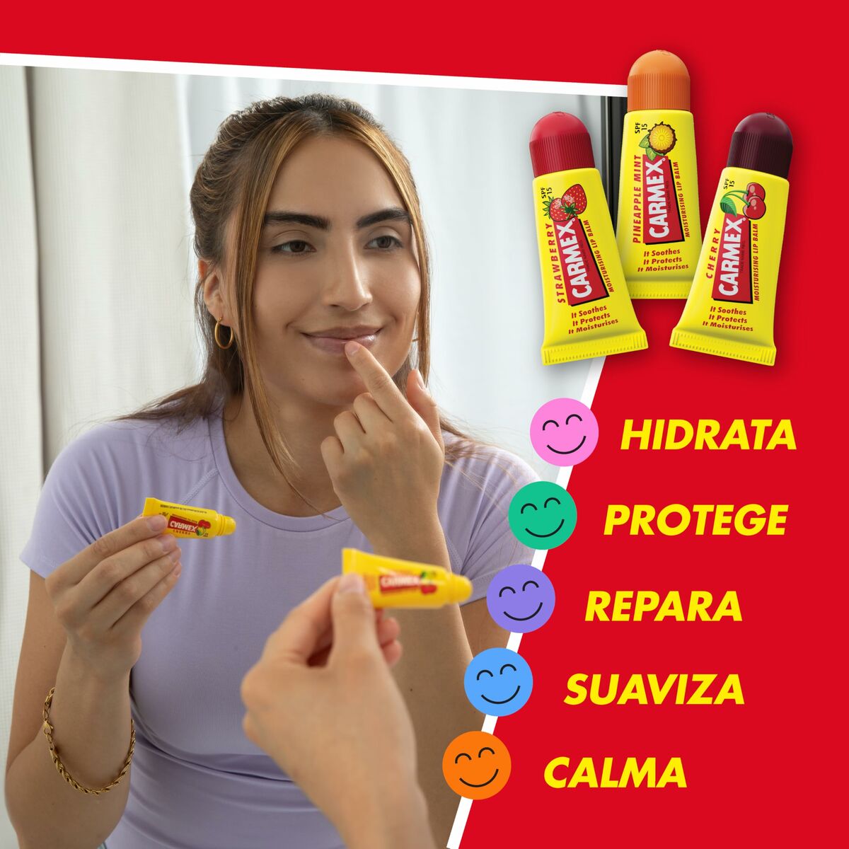 Baume à lèvres hydratant Carmex Triplo Transparent Spf 15 Fraise Ananas Cerise 3 Pièces (3 Unités)
