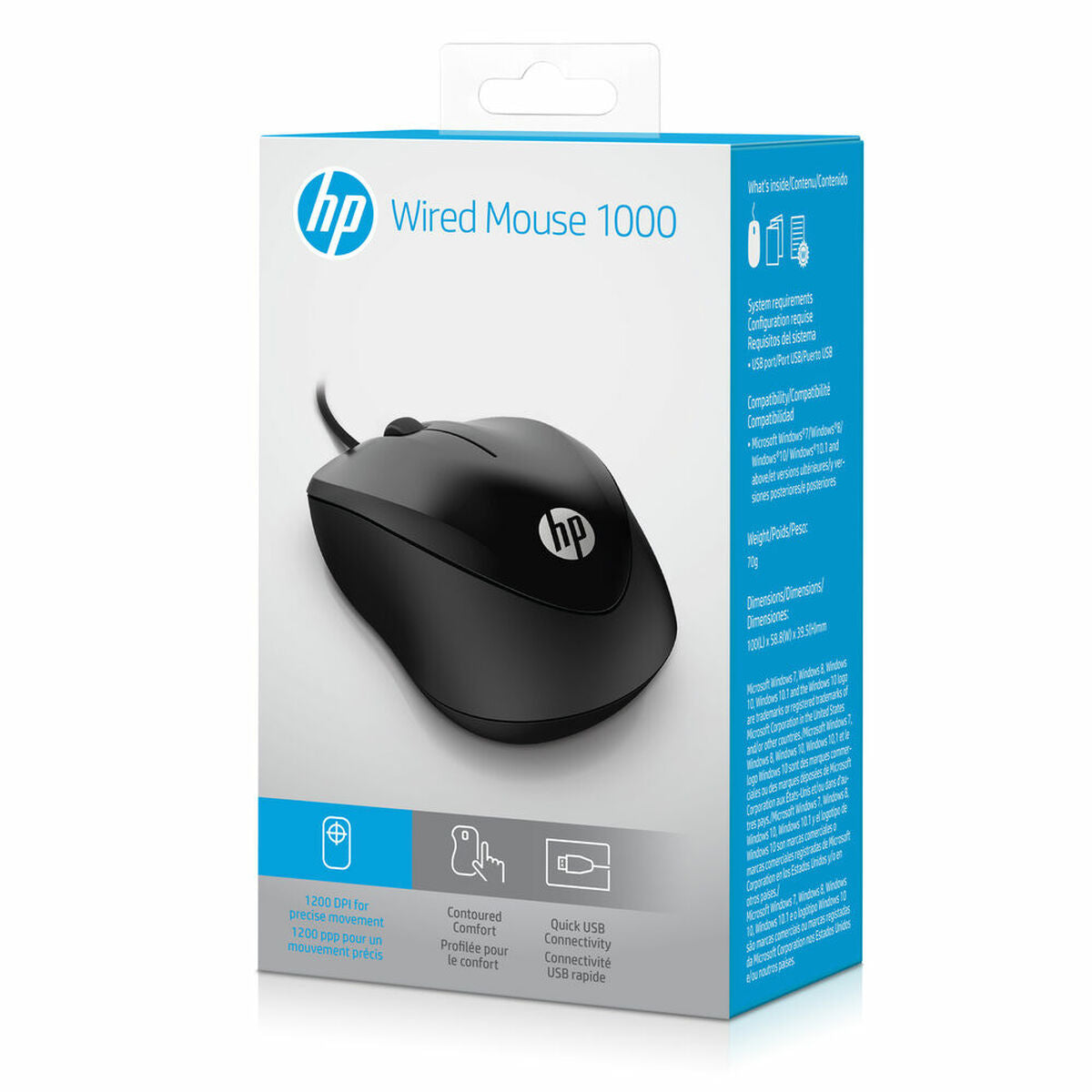 Souris avec Câble et Capteur Optique HP 4QM14AA#ABL Noir 1200 DPI