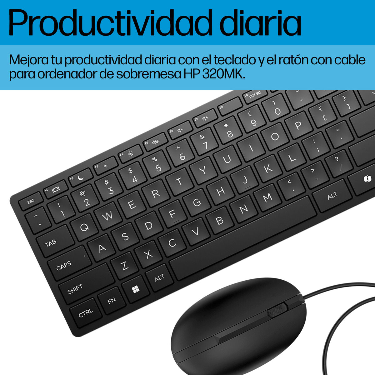 clavier et souris HP 9SR36UT Noir Espagnol Qwerty
