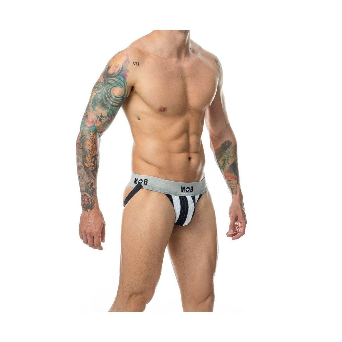 Tanga Mob Eroticwear Blanc Noir XXL