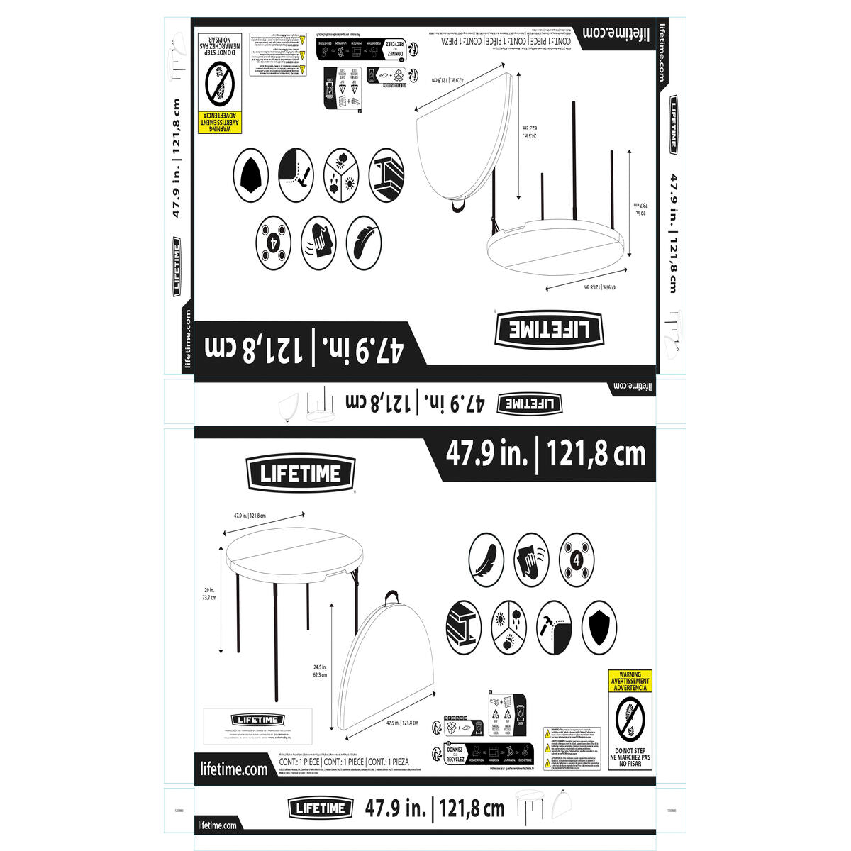 Table Piable Lifetime Blanc 122 x 73,5 x 122 cm Acier Plastique