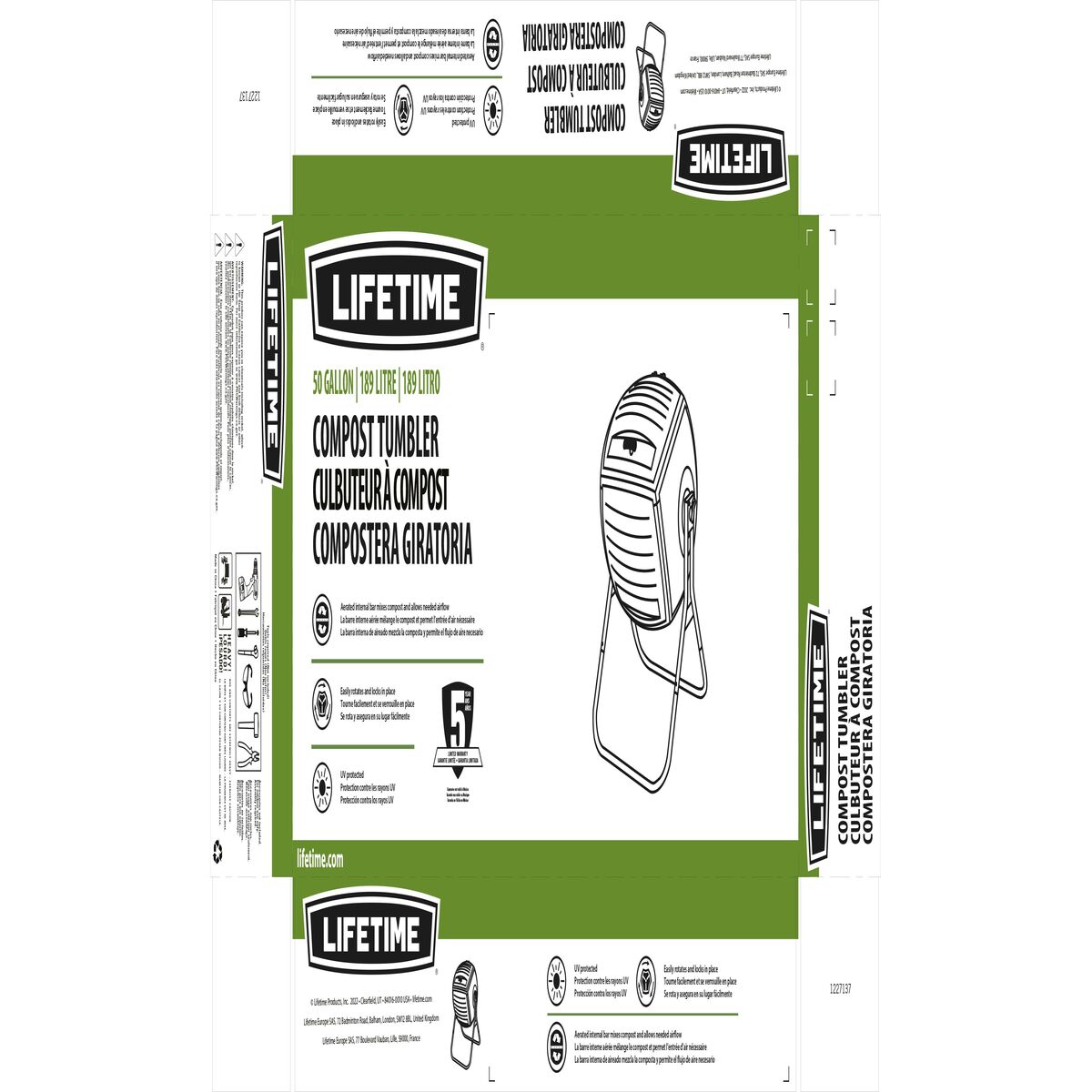 Seau de compostage Lifetime 60076 Rotation 189 L 75 x 113 x 81 cm
