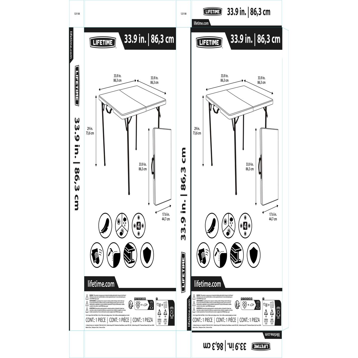 Table Piable Lifetime Blanc 86 x 74 x 86 cm
