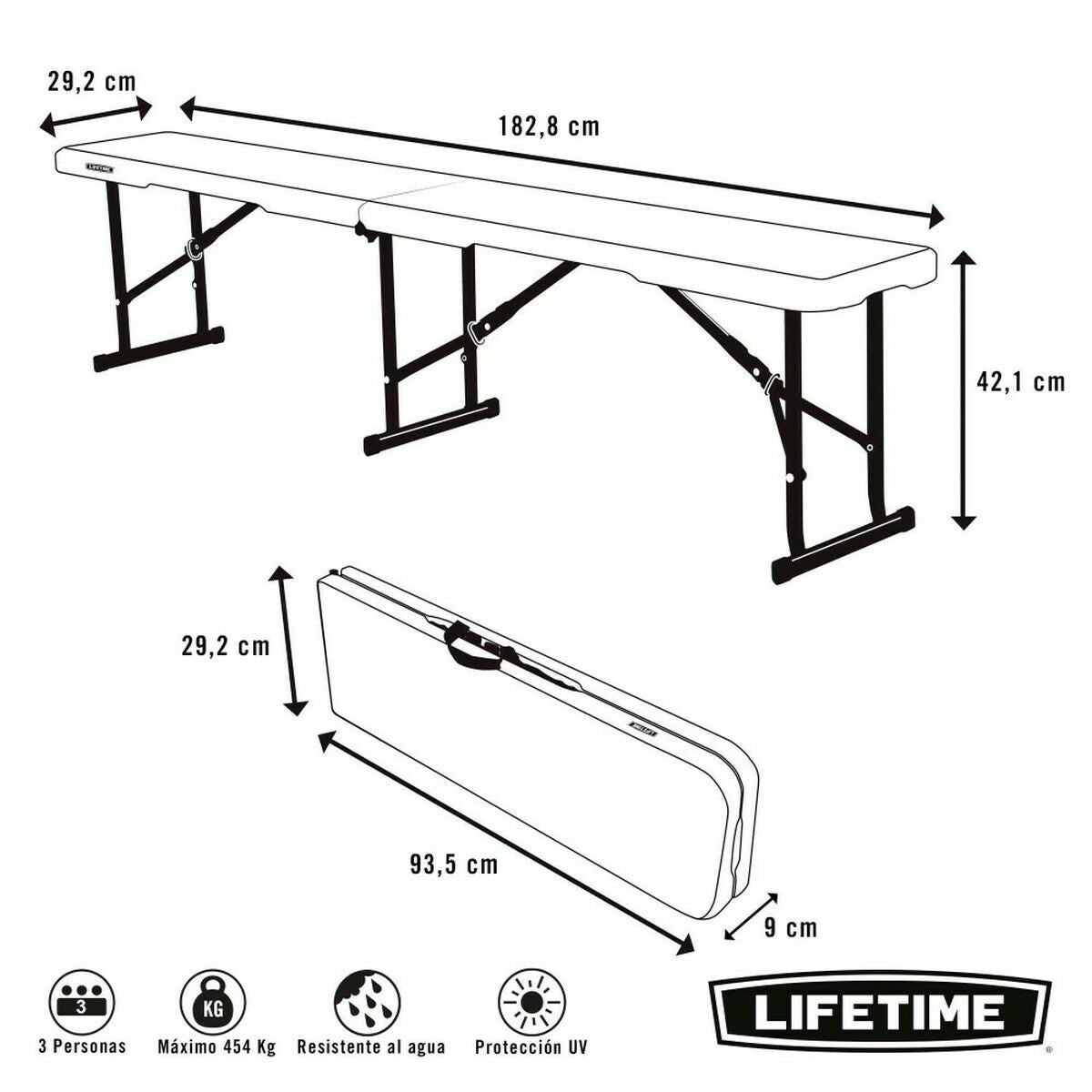 Banc Lifetime Pliable Blanc 183 x 29 x 42 cm