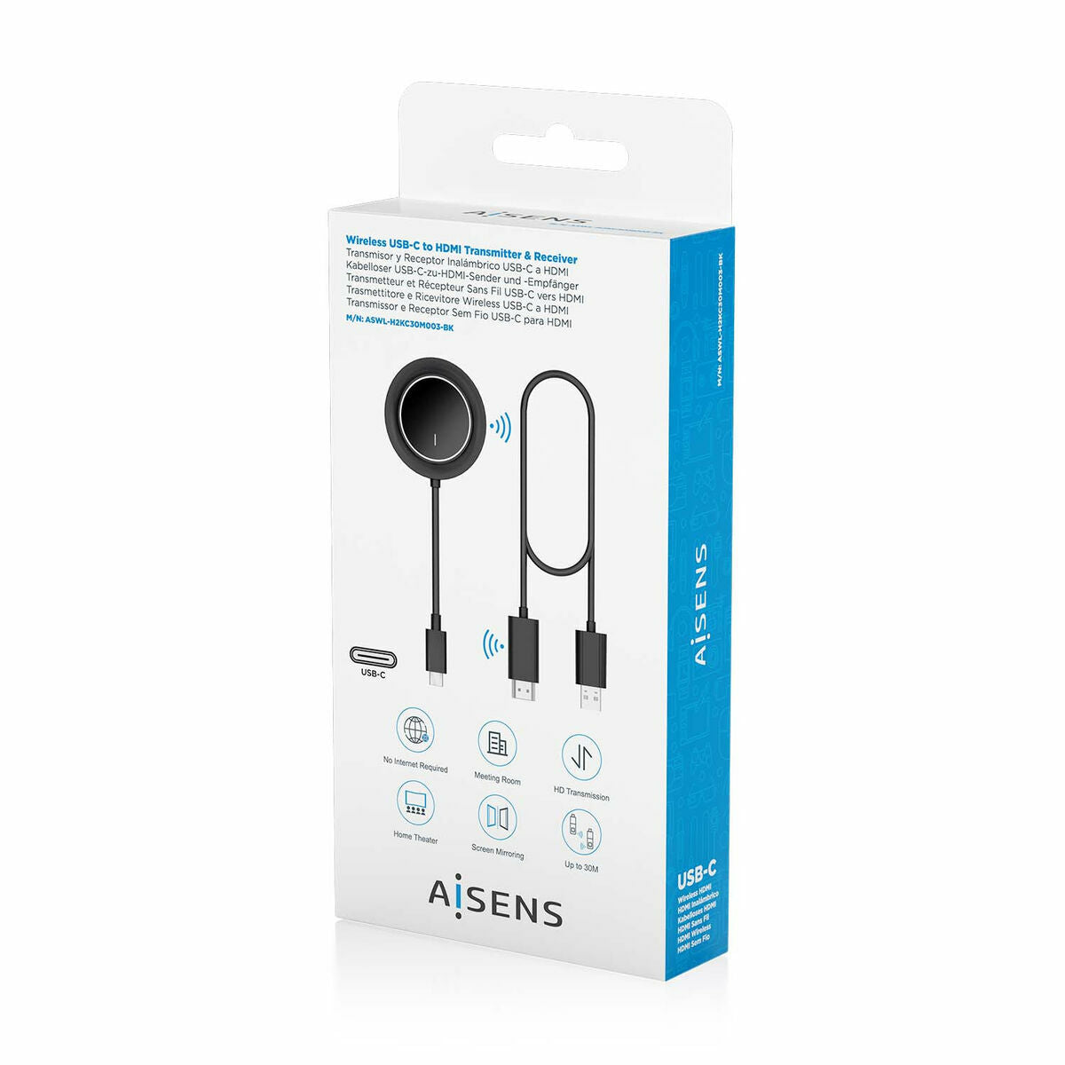 Câble USB-C vers HDMI Aisens ASWL-H2KC30M003-BK Noir