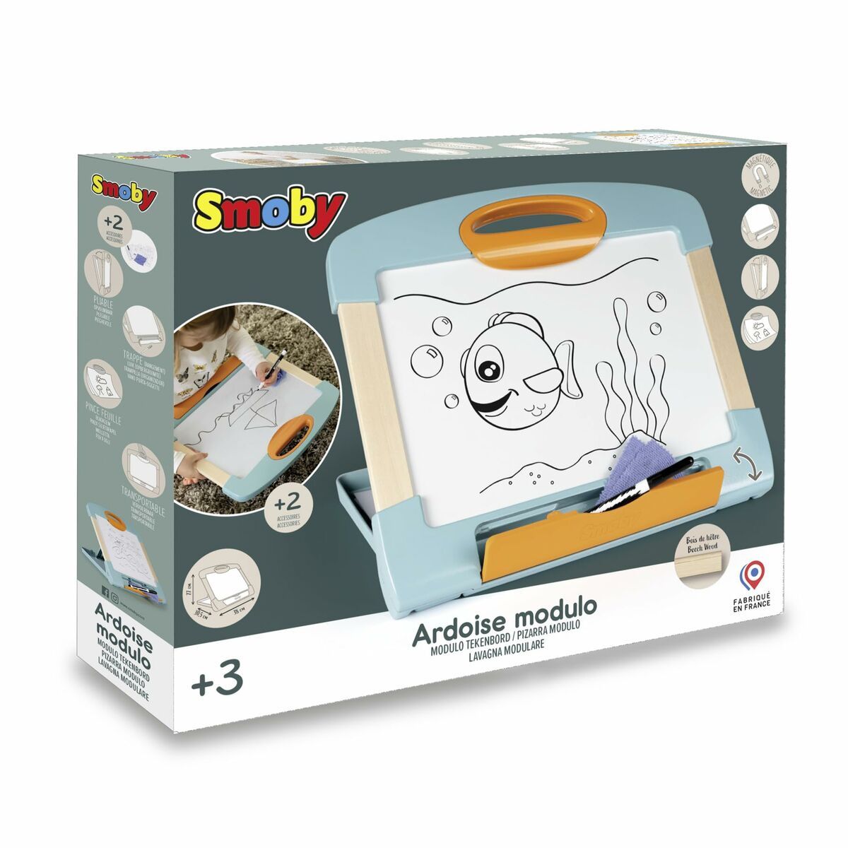 Tableau magique Smoby Magnetic modulo slate Blanc Bois