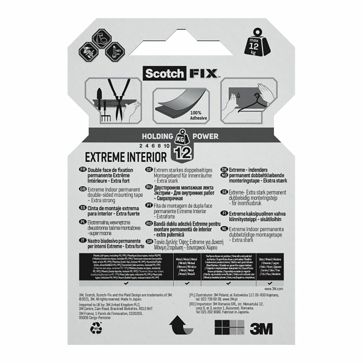 Ruban adhésif double face Scotch extreme 19 mm x 1,8 m Blanc