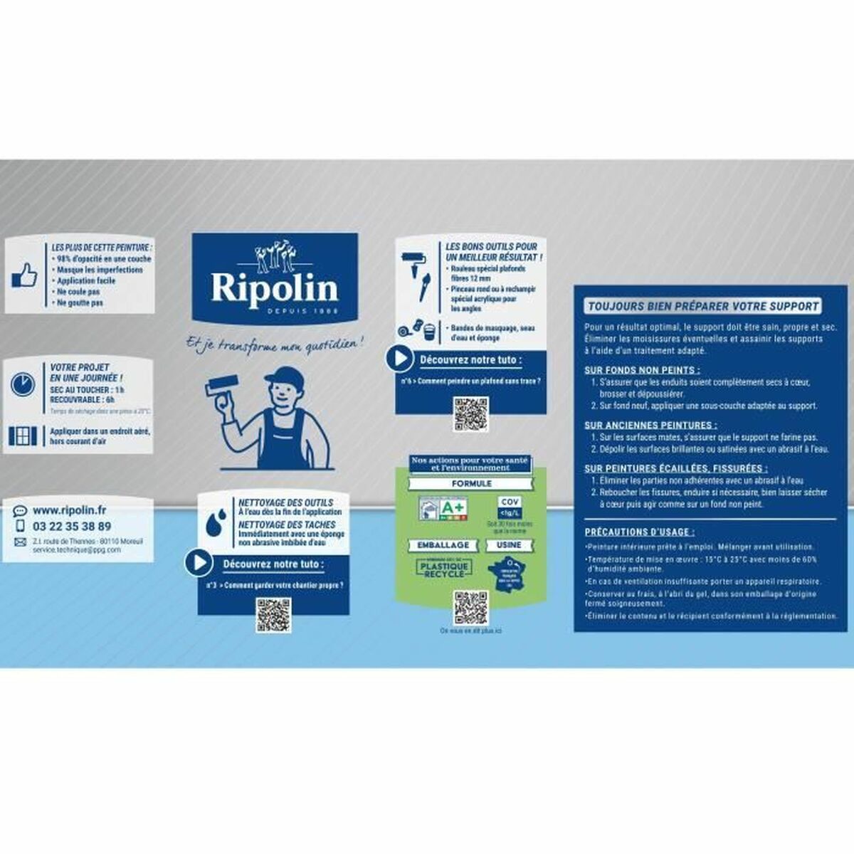 Peinture Ripolin Blanc Mat 750 ml 4 L 10 L