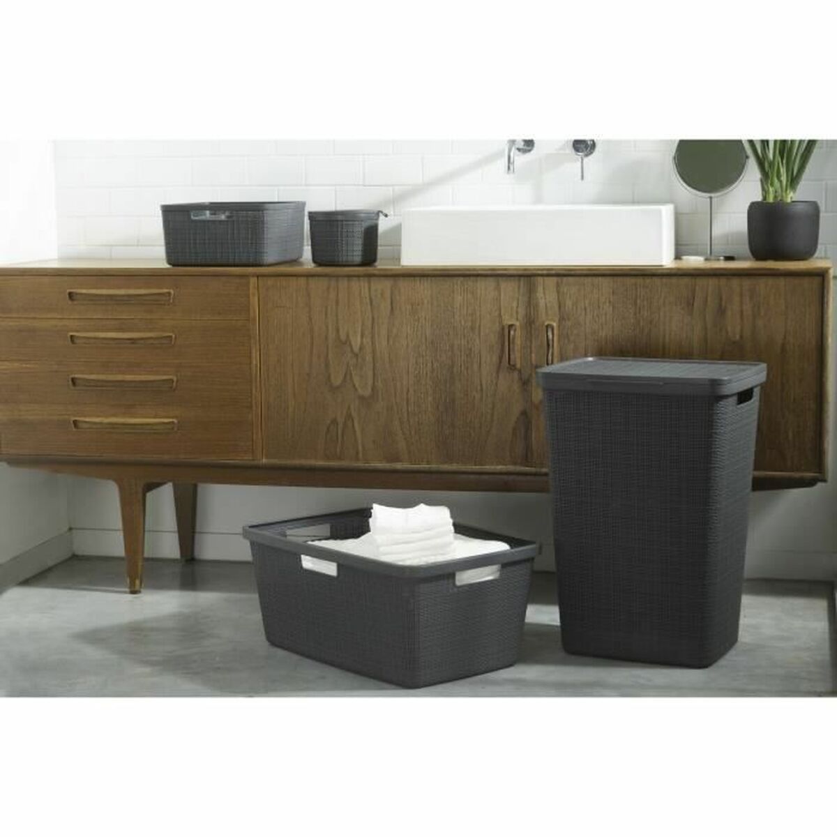 Panier Multi-usages Curver Gris foncé Jute Plastique