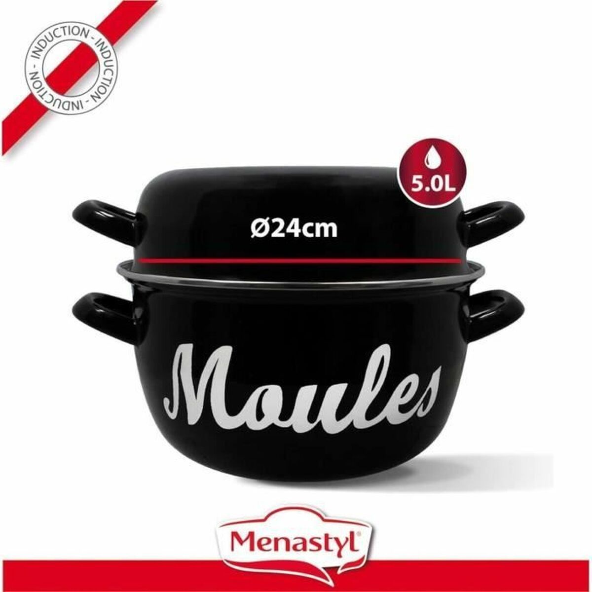 Casserole Menastyl Noir Acier émaillé vitrifié