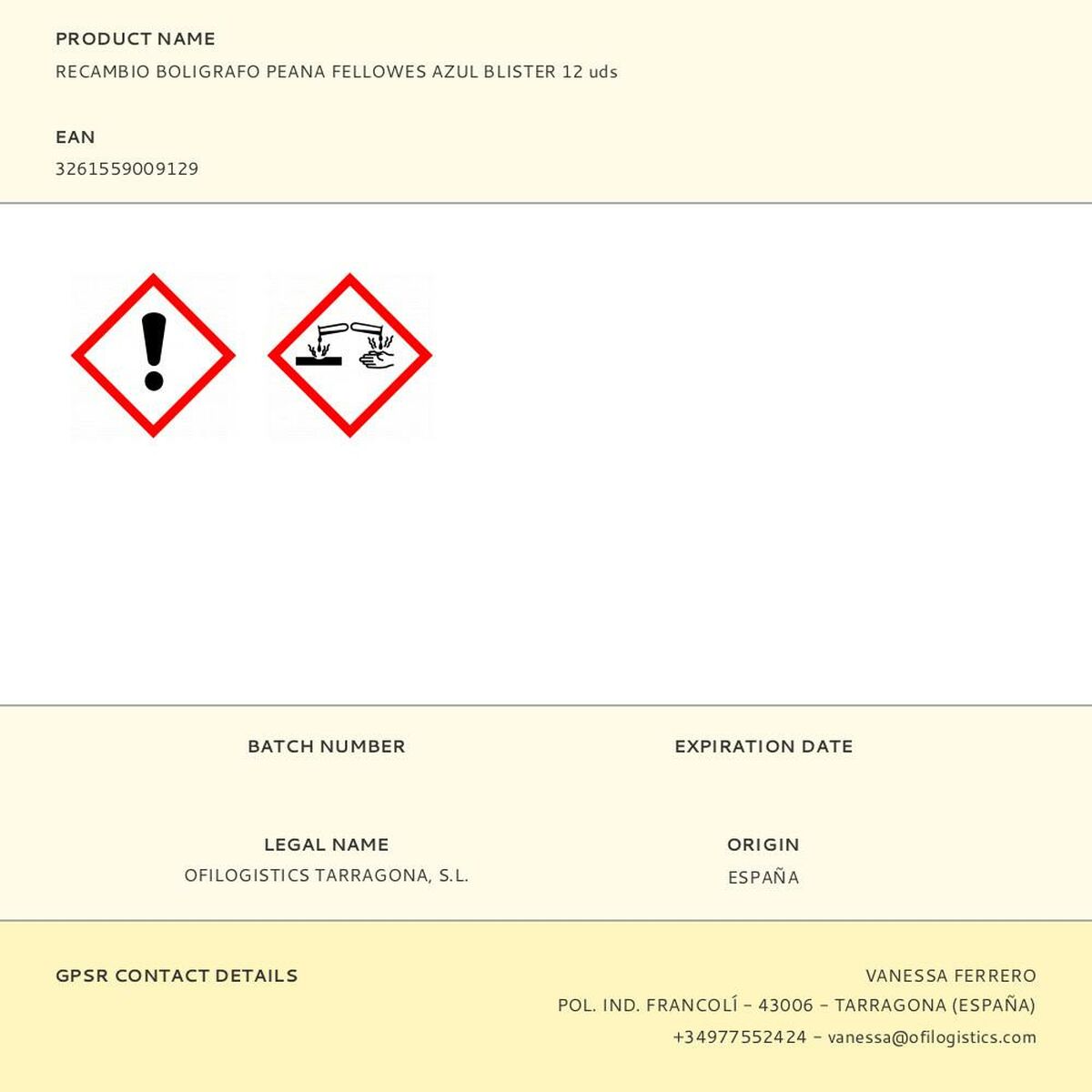 Recharge pour stylo Fellowes 0910301 Bleu Doré (12 Unités)