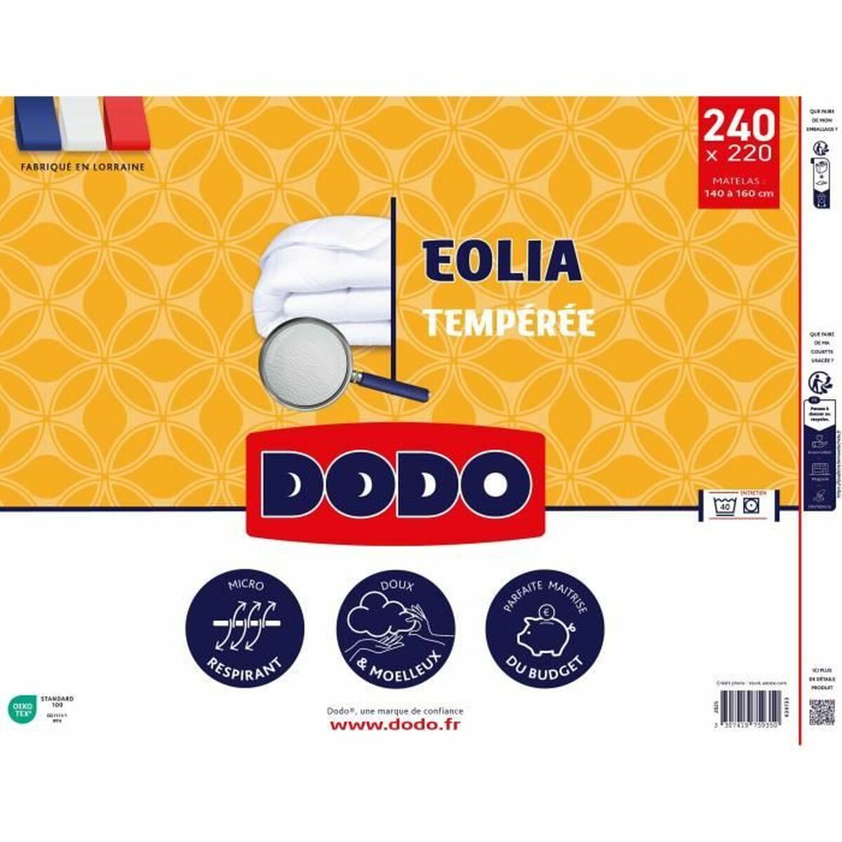 Remplissage de couette DODO EOLIA Blanc 300 g/m² 220 x 240 cm
