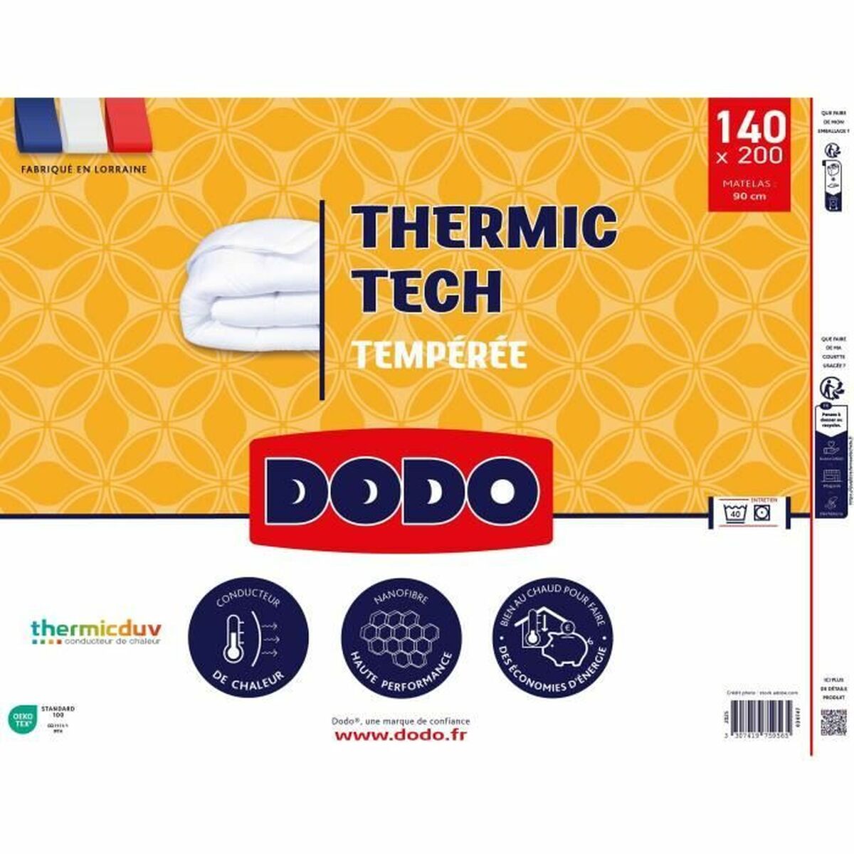 Remplissage de couette DODO THERMIC TECH Blanc 250 g/m² 140 x 200 cm
