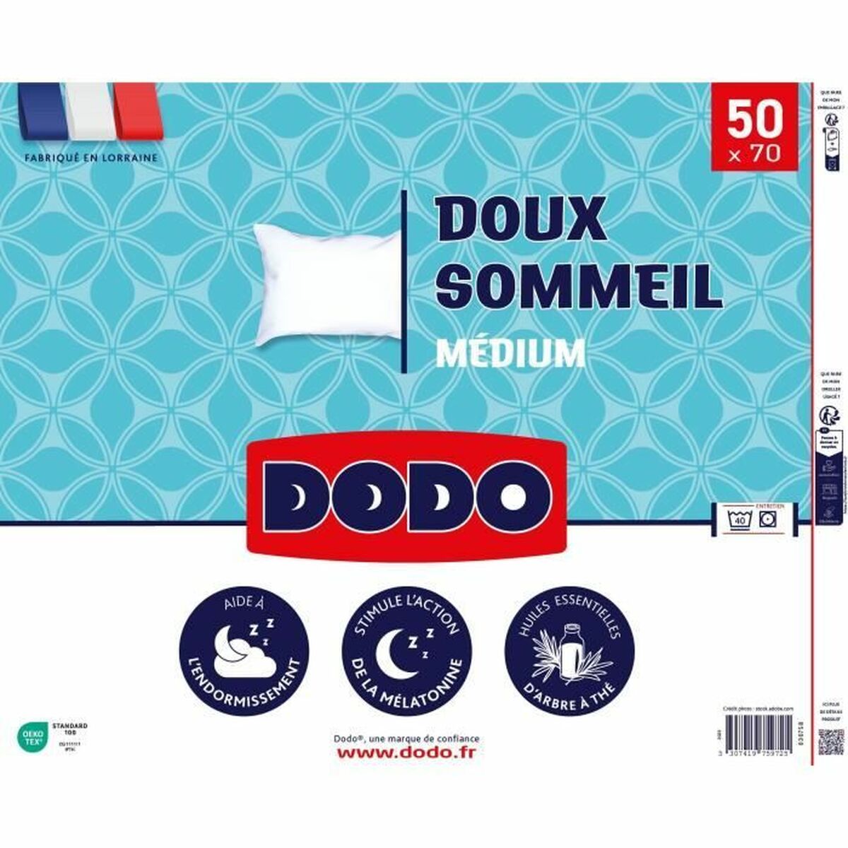 Oreiller DODO DOUX SOMMEIL Blanc 50 x 70 cm