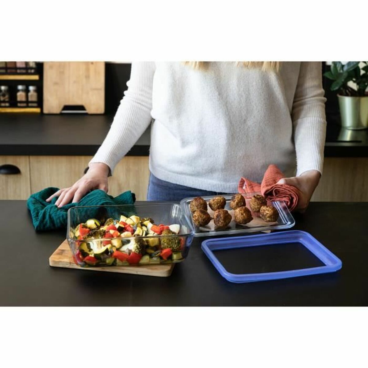 Ensemble de Boîtes à Lunch Pyrex Bleu Transparent 2,6 L 3 Pièces