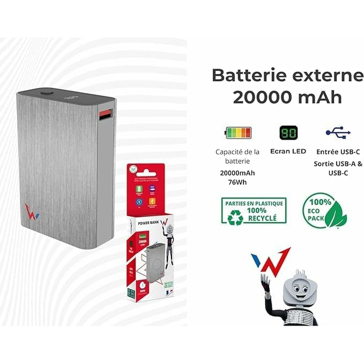 Powerbank Wonder Wonder WX20 Argenté 20000 mAh