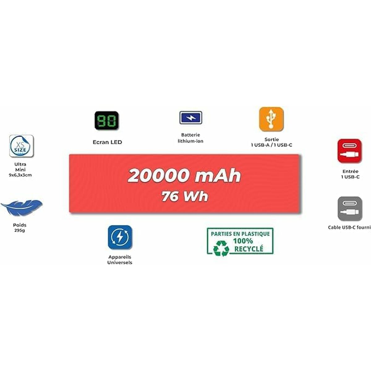 Powerbank Wonder Wonder WX20 Argenté 20000 mAh