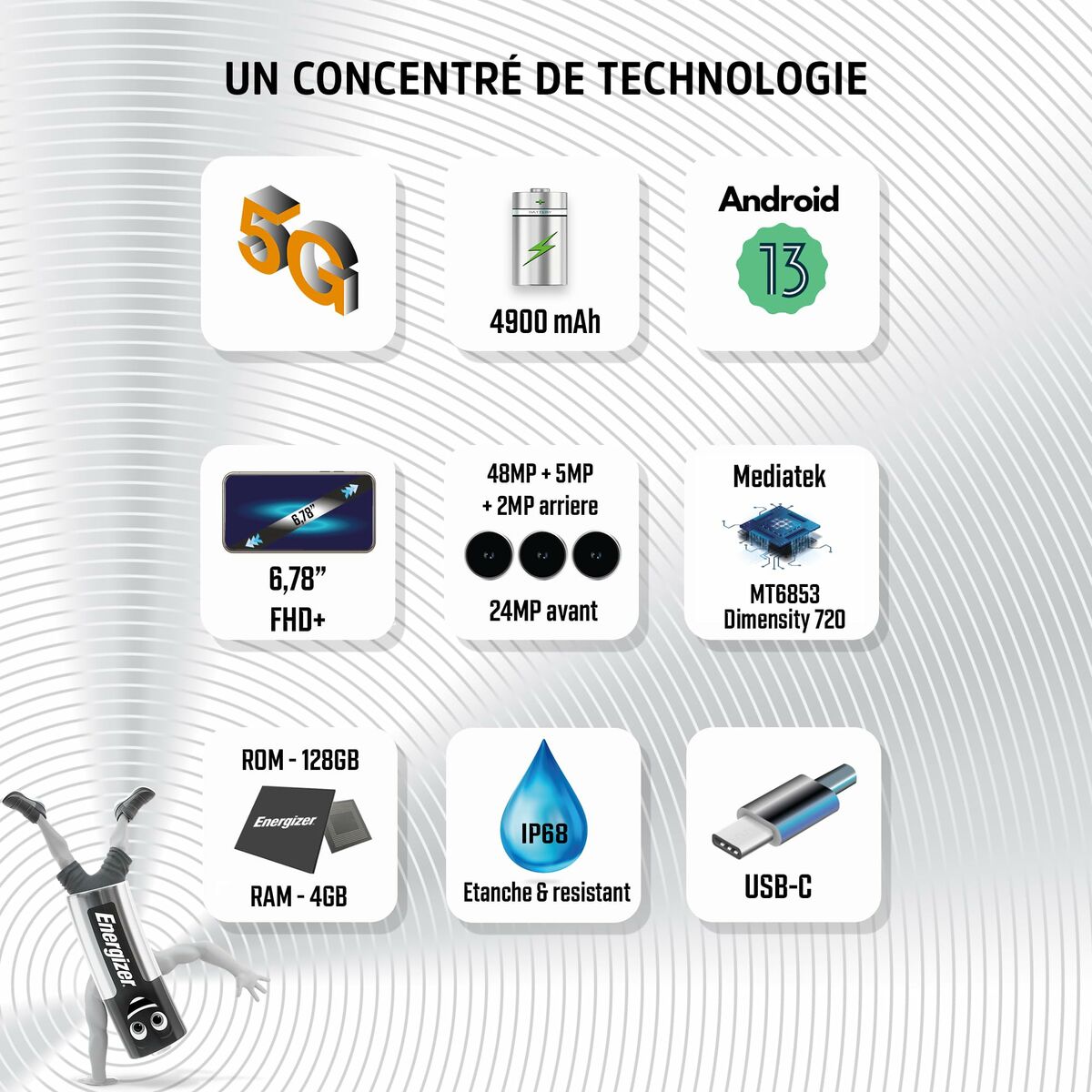 Téléphone portable pour personnes âgées Energizer H67GEU Octa Core 4 GB RAM 128 GB Noir 6,78"