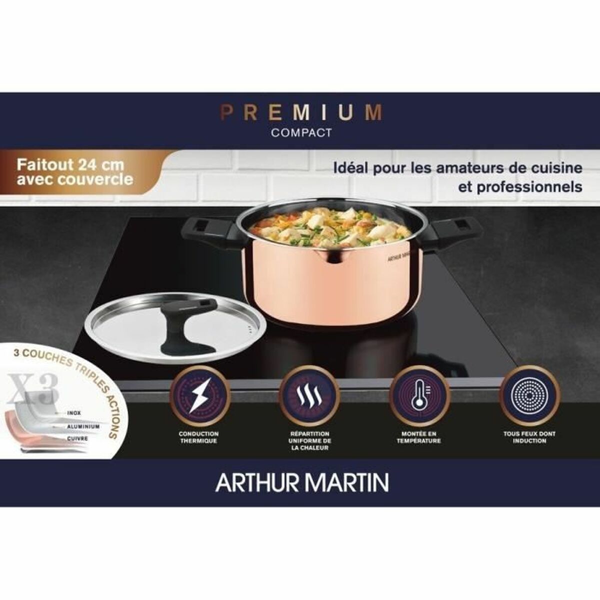 Casserole Arthur Martin AM945GT Gris Ø 24 cm 2,4 L 40 x 16 x 29 cm 2 Pièces