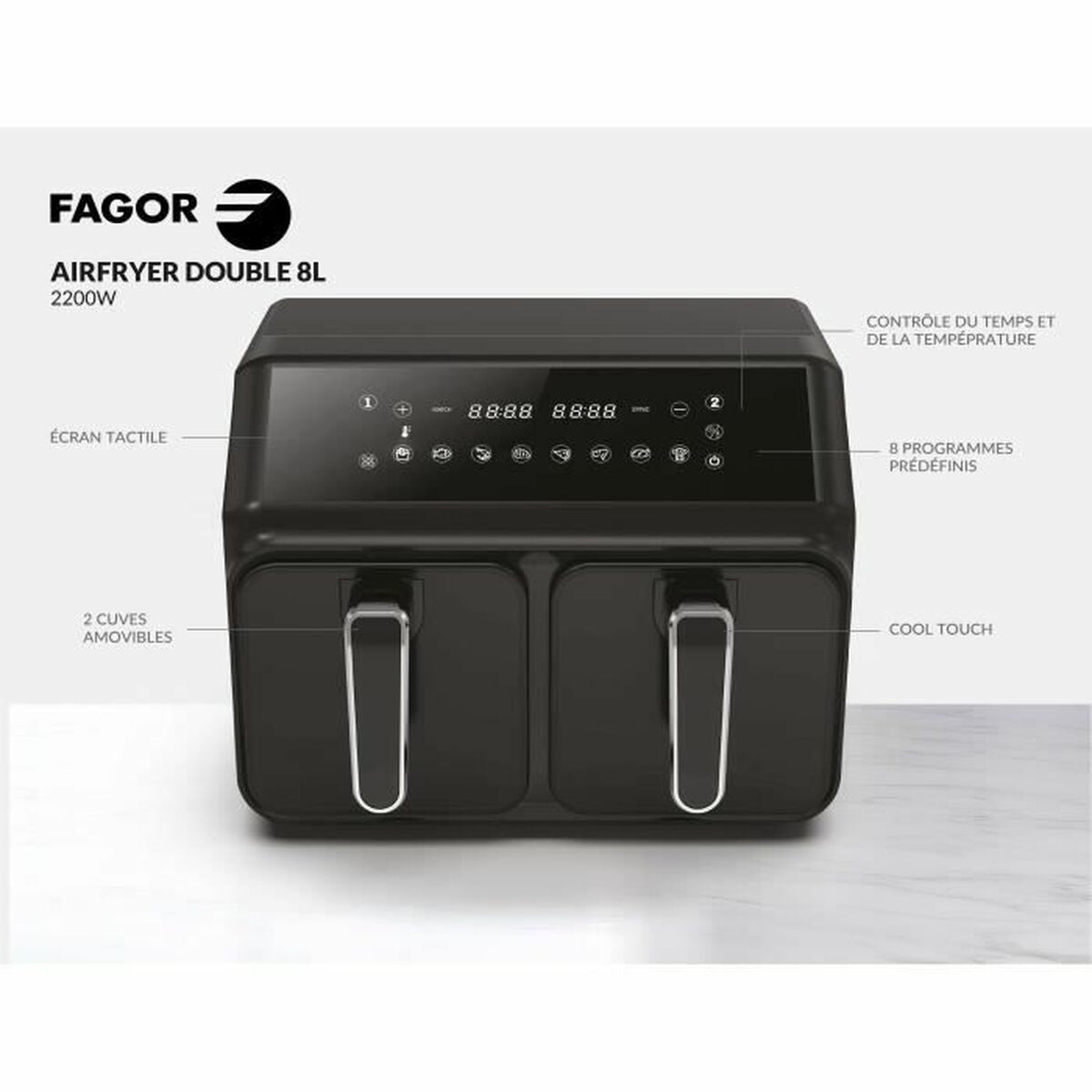 Friteuse à Air Fagor FG2X4L Noir noir 2200 W 8 L