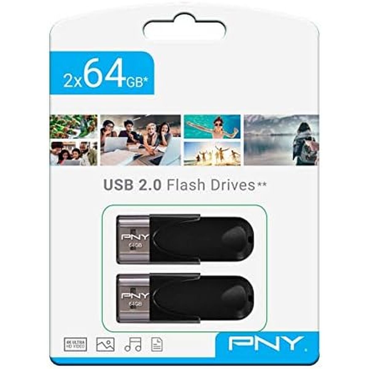 Clé USB PNY FD64GATT4X2-EF Noir 64 GB (2 Unités)