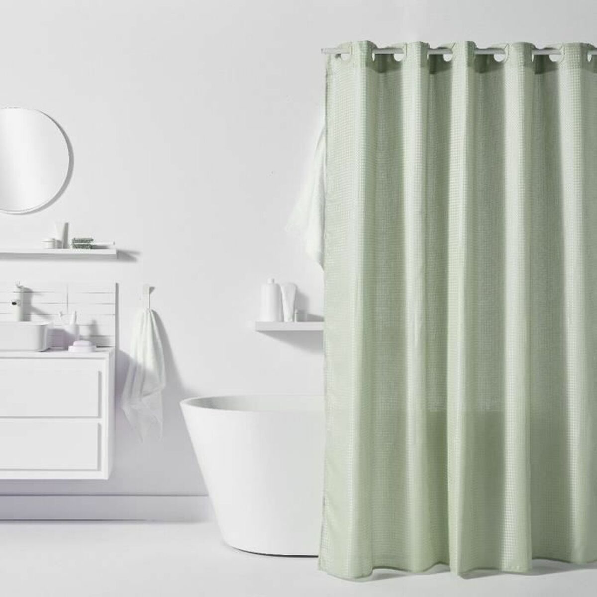 Rideau de Douche TODAY Vert Polyester 180 x 200 cm (12 Unités)