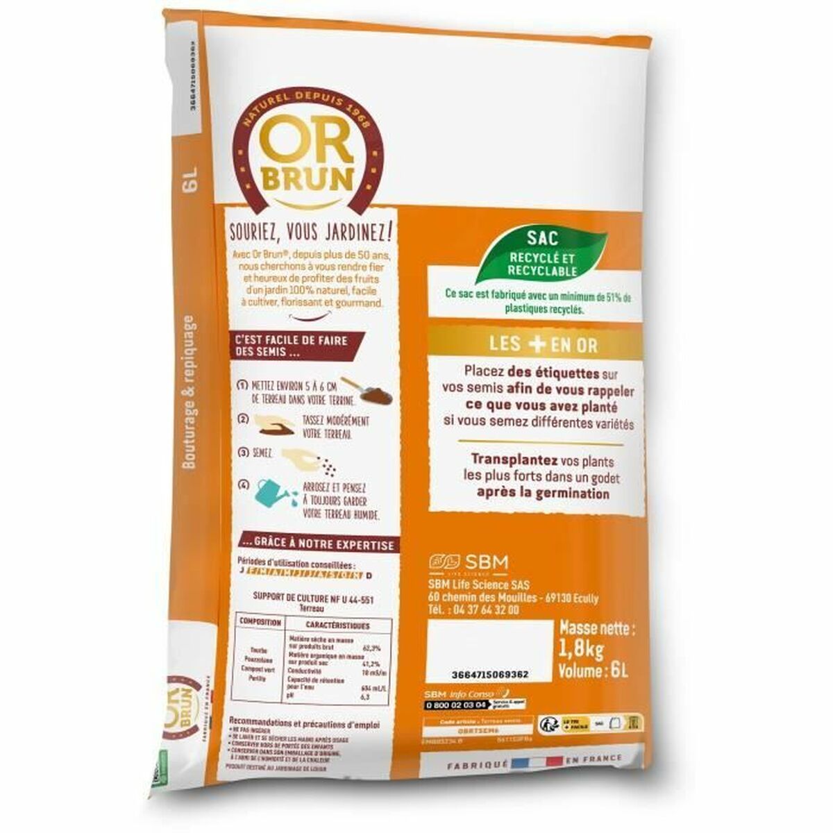 Terreau d'empotage OR BRUN 6 L