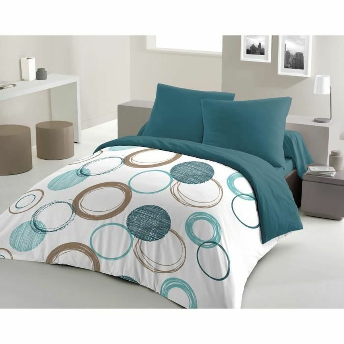 Parure de couette HOME LINGE PASSION Vert 220 x 240 cm Cercles