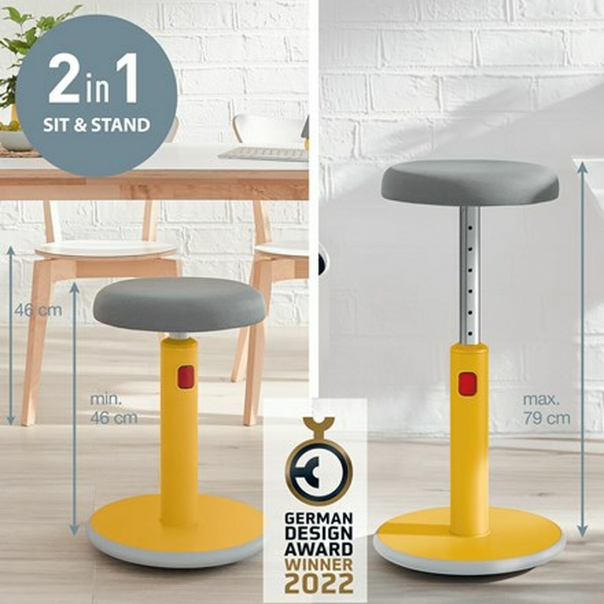 Tabouret ergonomique Leitz Ergo Cosy Active Jaune Plastique