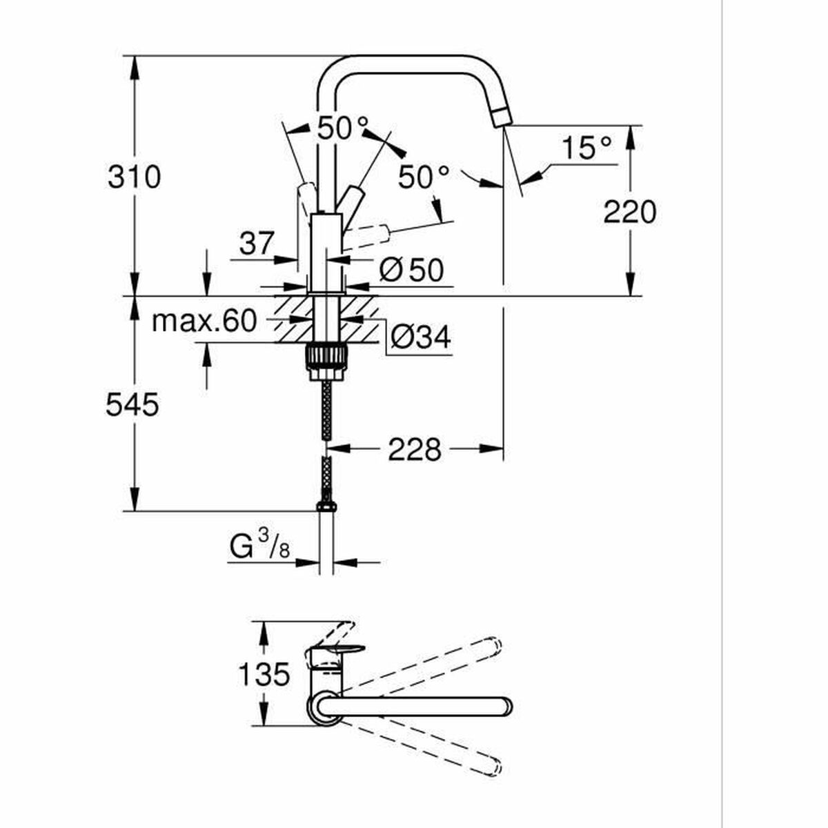 Mitigeur Grohe GROHE Start Noir Noir mat Laiton Forme en C