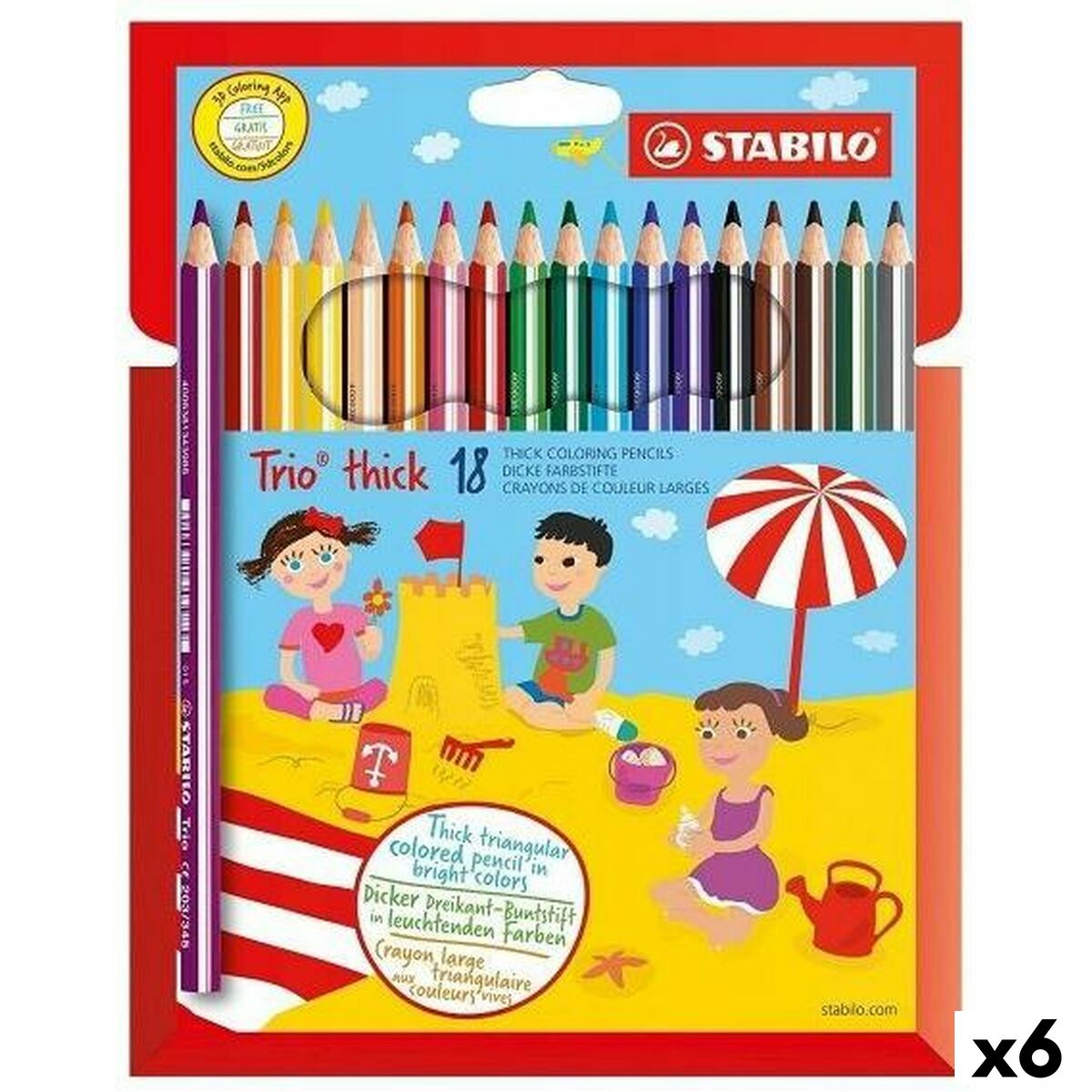 Crayons de couleur Stabilo TRIO THICK Multicouleur 18 Pièces (6 Unités)
