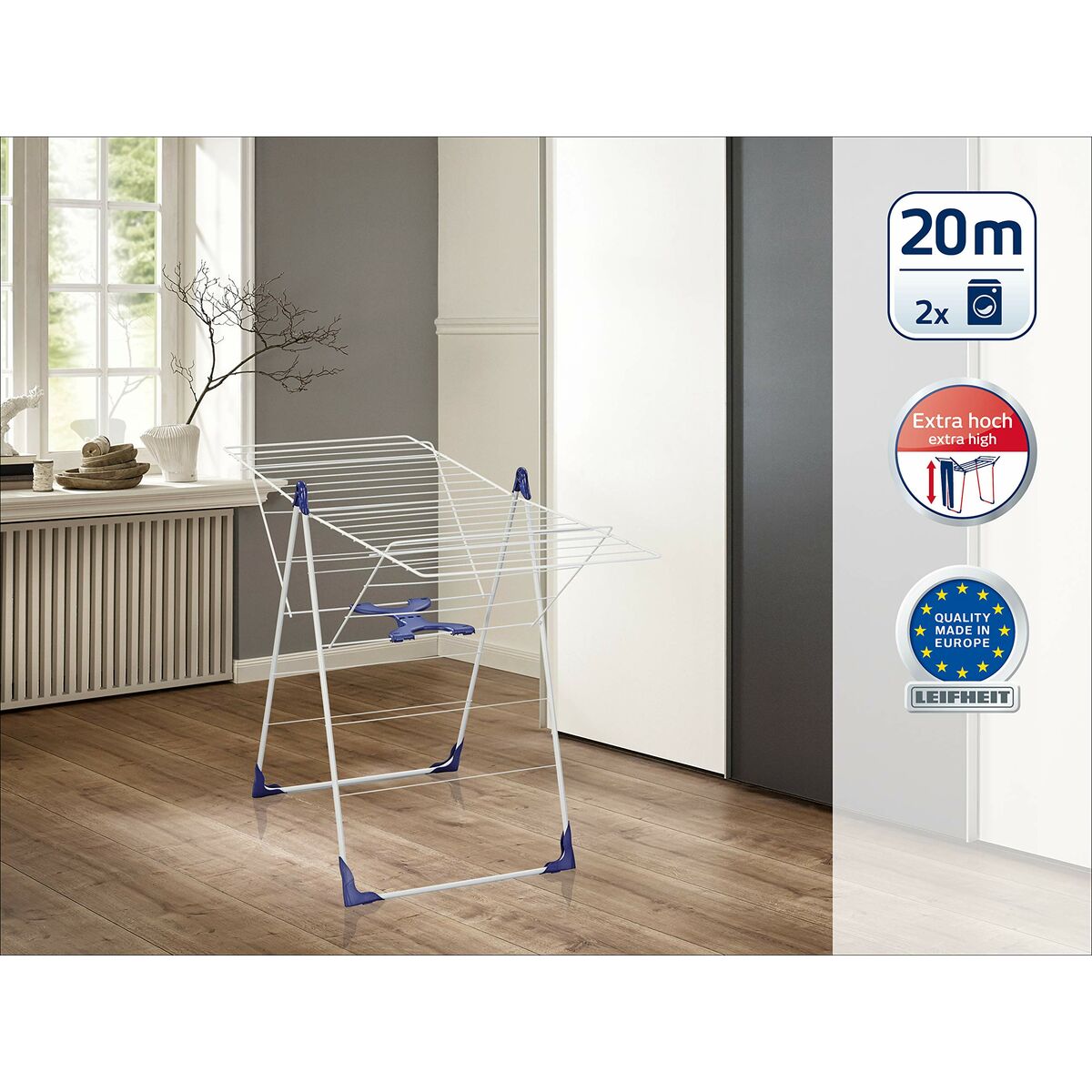 Corde à linge Leifheit 81408 CLASSIC 200 Flex Acier polypropylène Plastique Bleu Blanc 20 m