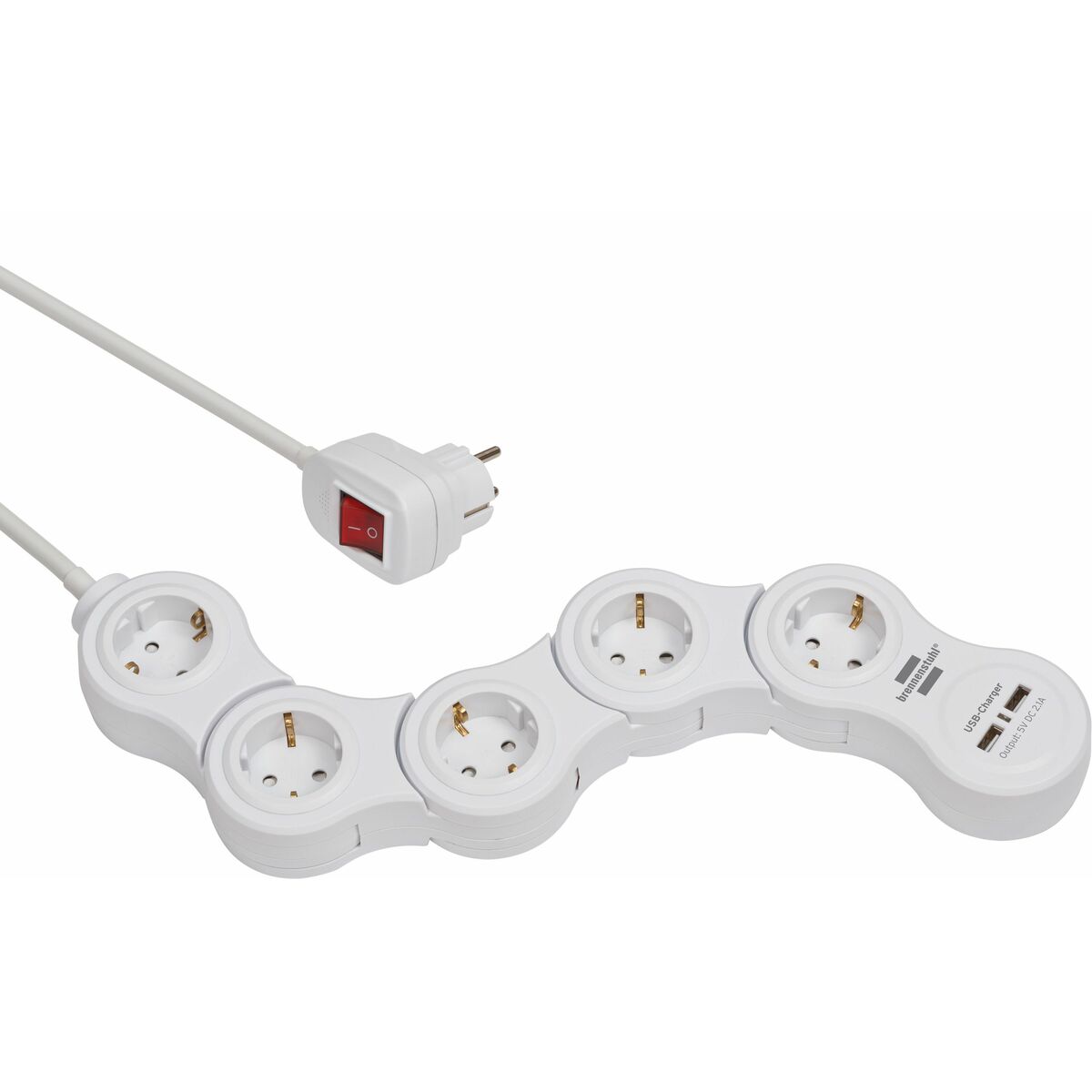 Multiprise 5 Prises avec Interrupteur Brennenstuhl Vario-Power Blanc 3600 W USB x 2 (1,4 m)