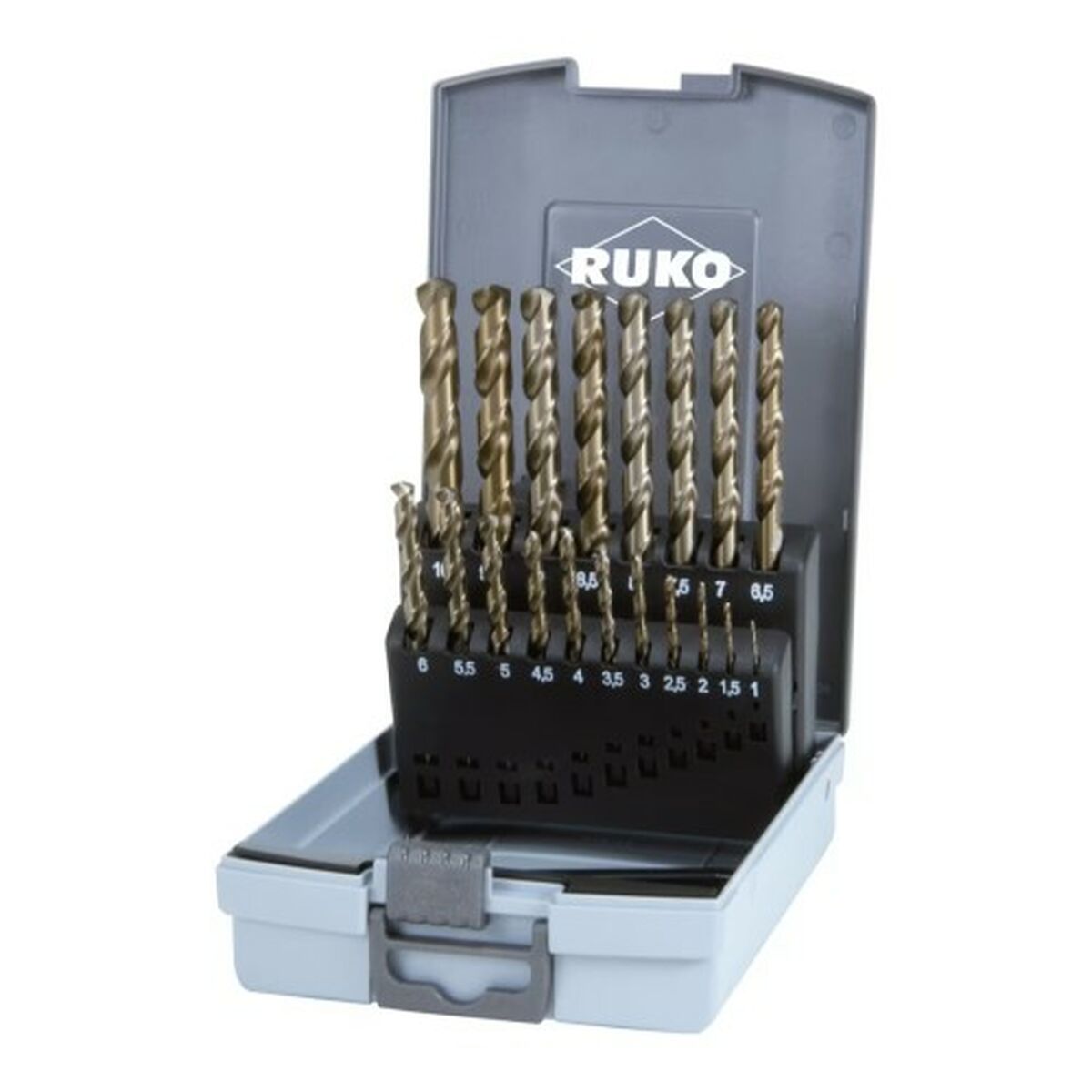 Ensemble de forets RUKO Acier rapide (AR) 9 mm 10 mm 6 mm 3 mm 7 mm 5 mm 4 mm 2 mm 8 mm 1,5 mm 2,5 mm 3,5 mm 4,5 mm 5,5 mm 1 mm