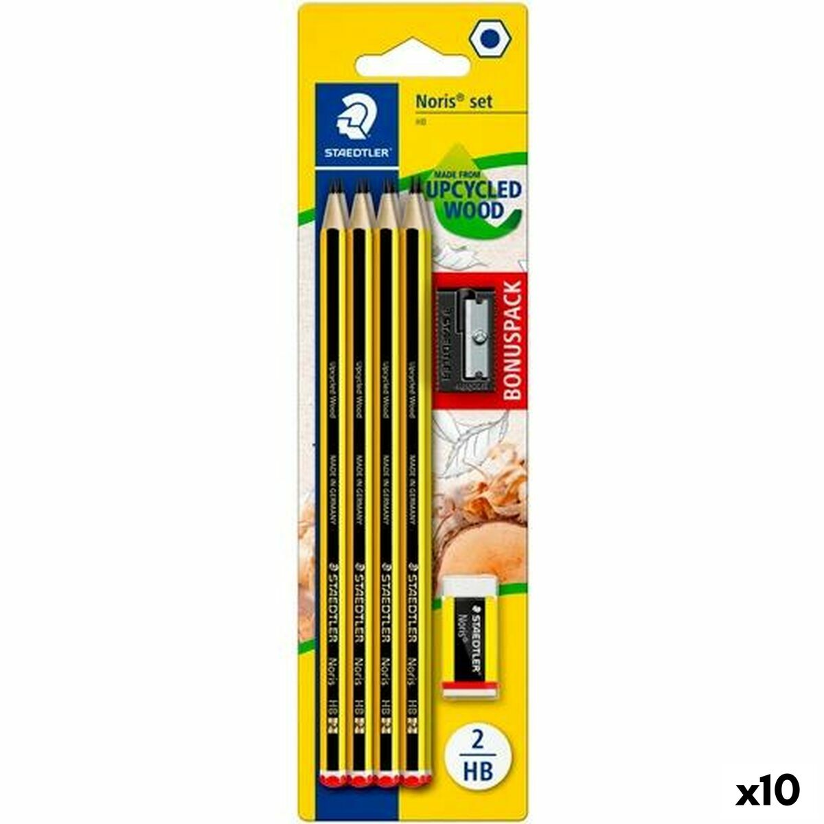 Ensemble de Crayons Staedtler Hexagonal HB Taille-crayon Gomme (10 Unités)