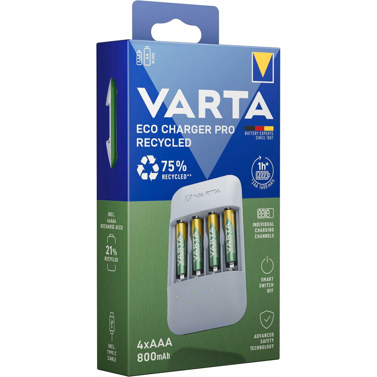Chargeur de batterie Varta Eco Charger Pro 56813 AAA 4 Batteries