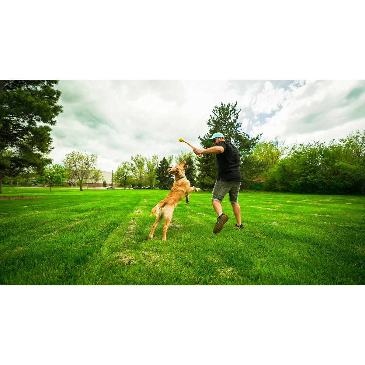 Lanceur de Balles pour Chiens Hunter Jaune Orange Caoutchouc Ballon