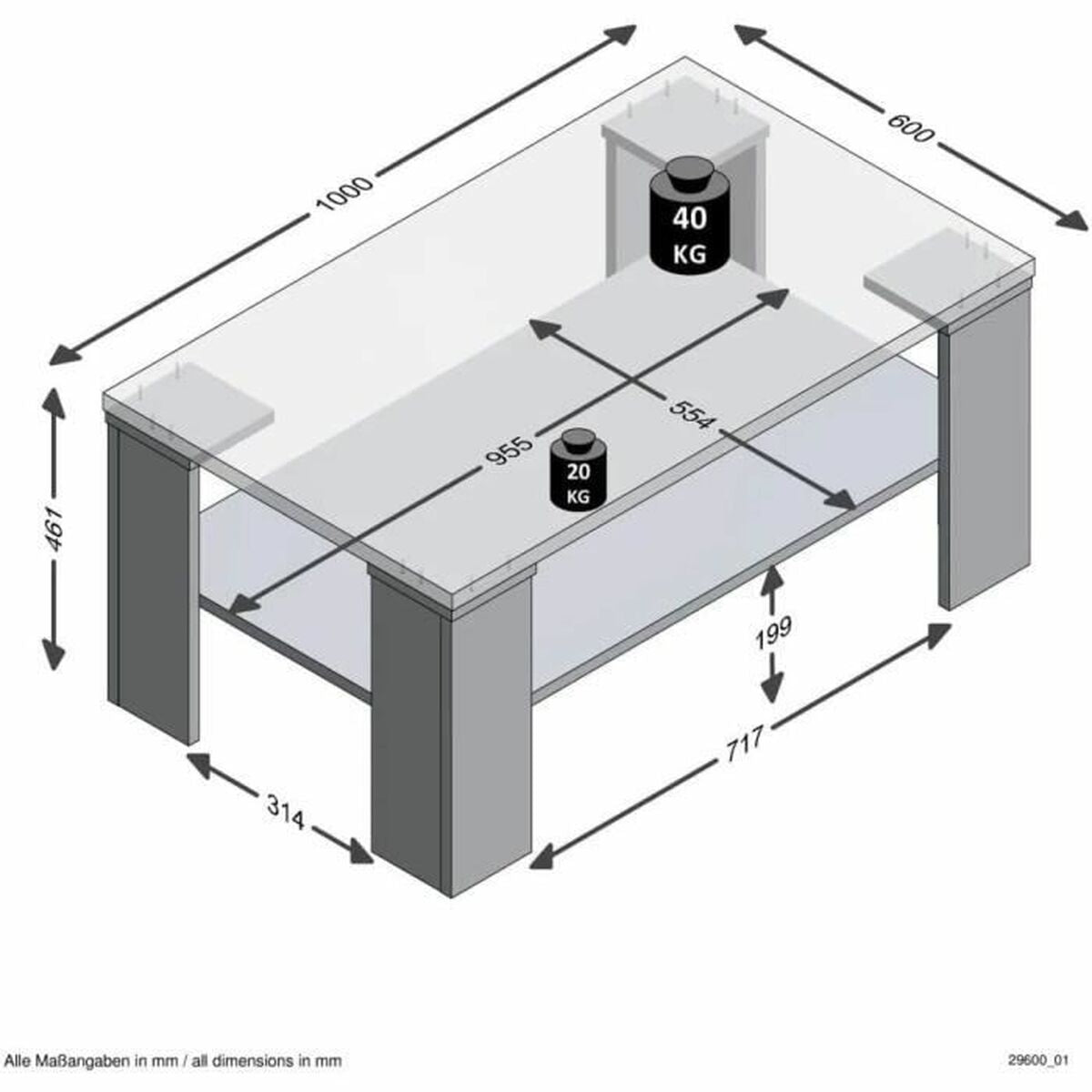 Table Basse Marron Gris 100 x 46 x 60 cm