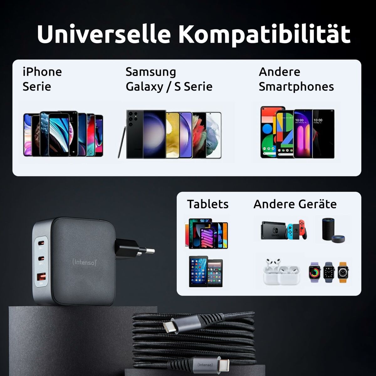 Chargeur mural INTENSO GaN W100ACC Noir 100 W