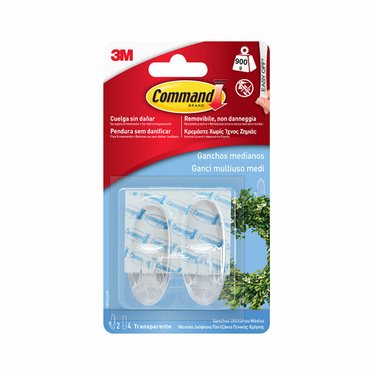 Crochet pour suspendre 3M 900 g Transparent Plastique (2 Unités)