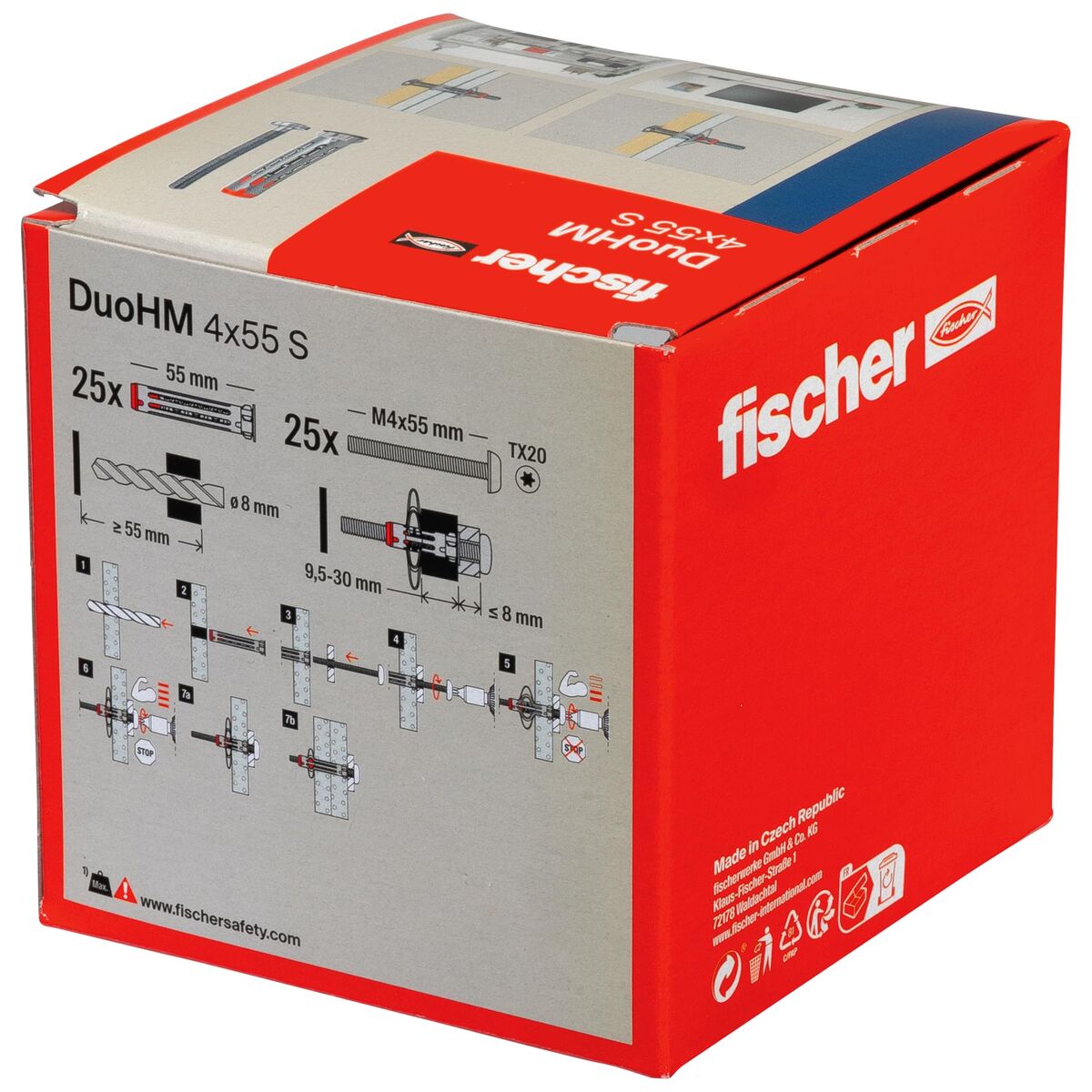 Chevilles et vis Fischer DUO HM Ø 8 x 55 mm (25 Unités)