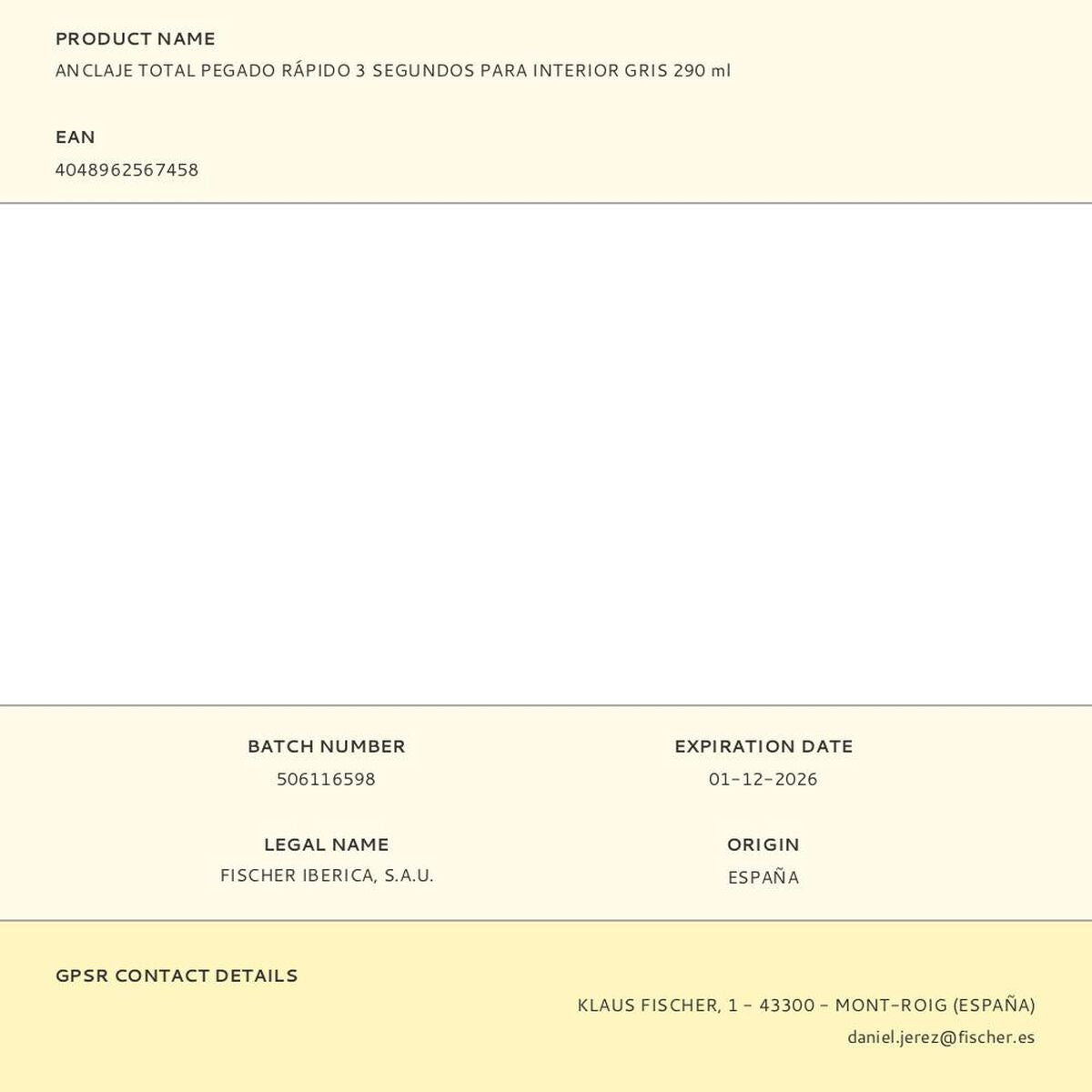 Ancrage rapide Fischer Gris 290 ml