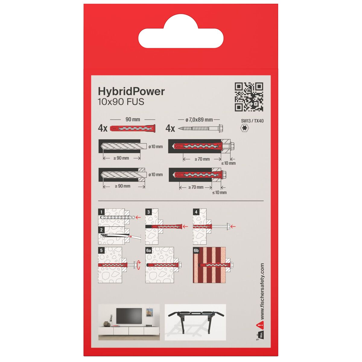 Chevilles et vis Fischer hybridpower 90 mm Ø 10 x 90 mm (4 Unités)