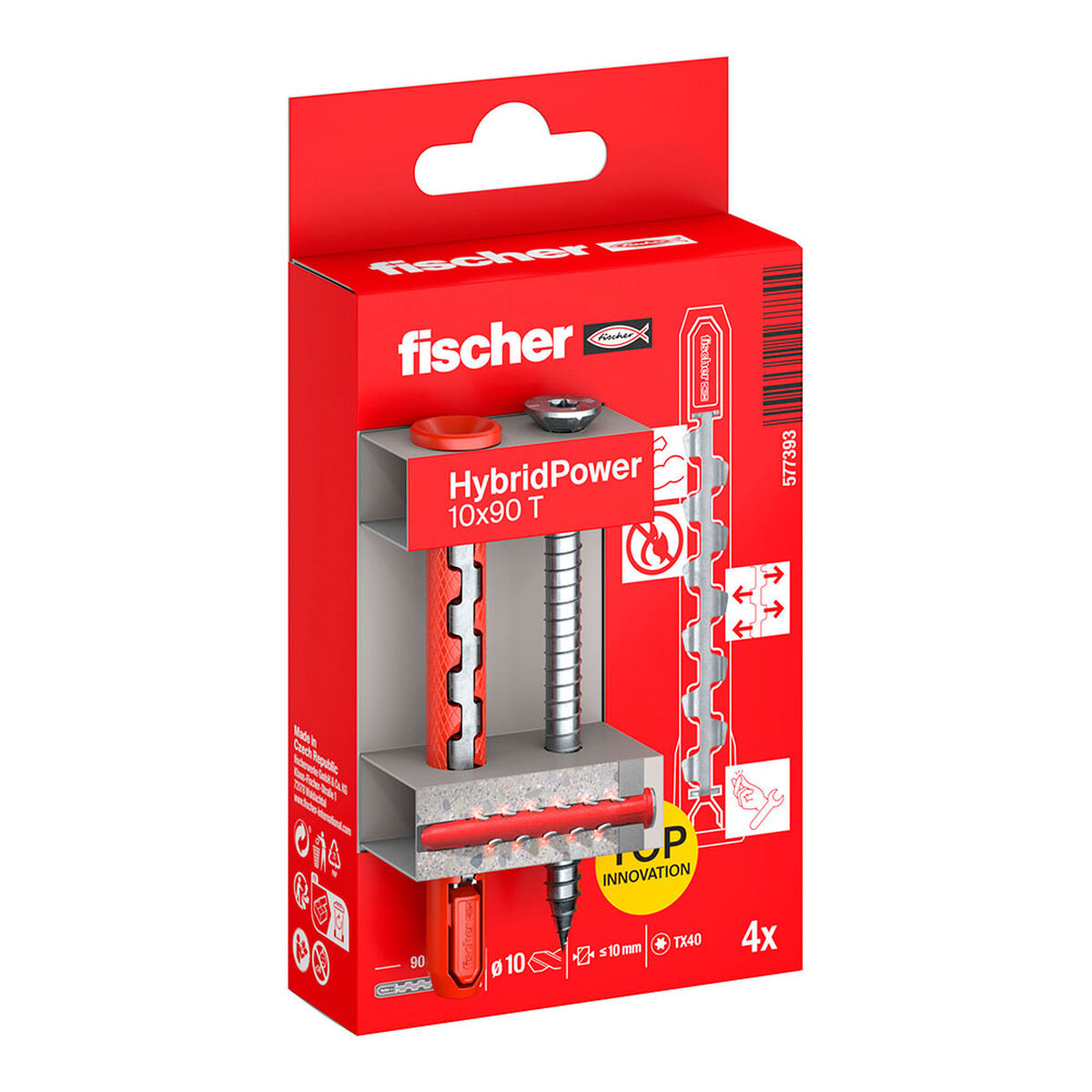 Chevilles et vis Fischer hybridpower Fraisée Ø 10 x 90 mm (4 Unités)