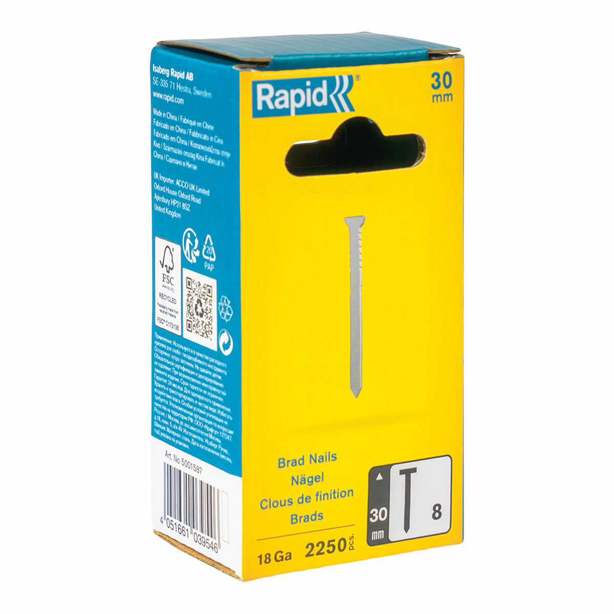 Clous Rapid 18ga 30 mm Galvanisé (2250 Unités)