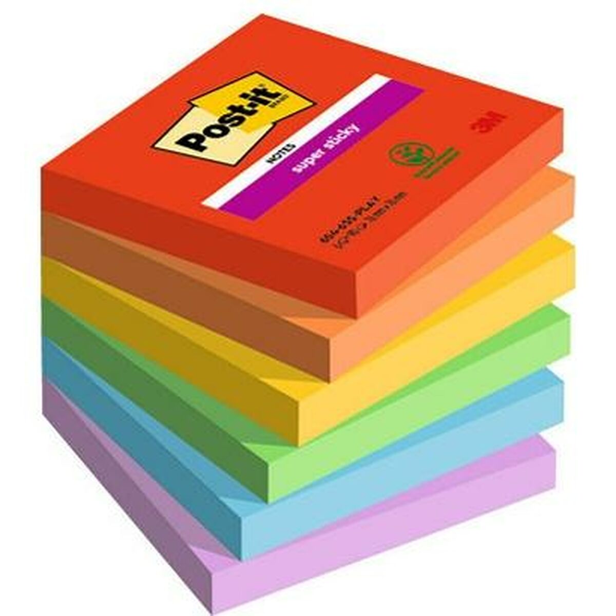 Notes Adhésives Post-it Super Sticky Multicouleur 6 Pièces 76 x 76 mm (2 Unités)