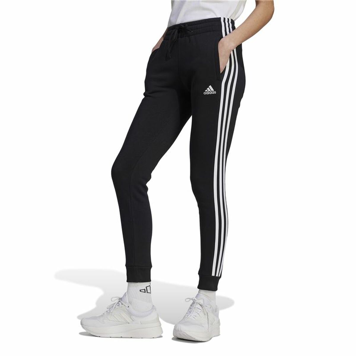 Pantalon de sport long Adidas 3S Fl C Pt Noir Femme